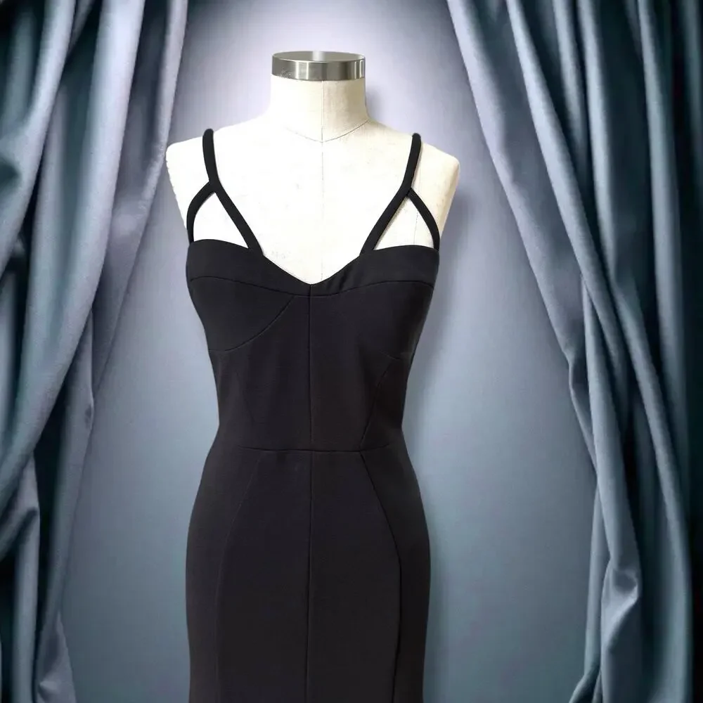 Vera Wang Lavender Formal Maxi Dress 8 Black LBD Y2K Goth Whimsigoth Polyester - Picture 2 of 14